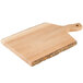 A Tablecraft acacia wood serving board with a rough edge and handle.