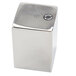 A square stainless steel metal cube with a hammered texture.