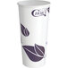 A white EcoChoice paper hot cup with purple leaves on it.