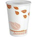 A white EcoChoice paper hot cup with brown leaf print.