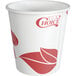 A white EcoChoice paper hot cup with red leaf print.