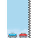 The right insert with a retro themed car design for menu paper featuring cartoon cars on a checkered background.