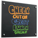 A black Aarco glass markerboard with colorful writing on it.