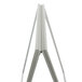 A white satin aluminum A-frame sign with metal legs.