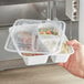 Choice 32 oz. White 9 3/4" x 7 1/4" x 2" 3-Compartment Rectangular Microwavable Heavy Weight Container with Lid - 150/Case Main Thumbnail 4