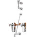 A chrome T&S mop sink faucet with two handles and an elevated vacuum breaker.