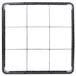 A black metal square rack extender with grids.