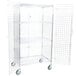 A Regency chrome wire security cage on wheels with mesh doors.