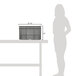 A silhouette of a woman using a grey plastic Vollrath Tote 'N Store box on a table.