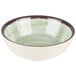 A Carlisle jade melamine bowl with a brown rim and white interior.