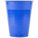A blue plastic cup on a white background.
