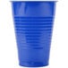 A blue plastic cup on a white background.