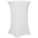 A white Snap Drape Contour table cover on a round bar height table.