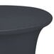 A charcoal Snap Drape Contour table cover on a round bar height table.