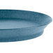 A close-up of a blue oval deli server with a short base.