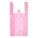 A pink plastic Choice medium-duty T-shirt bag with embossed handles.