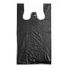 A case of black plastic T-shirt bags with handles.