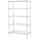 A Metro chrome wire shelving unit with shelves.