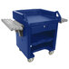 A blue Cambro Versa cart with shelves.