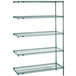 A Metro 5AN517K3 Metroseal 3 wire shelving unit with four shelves.