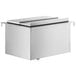 A silver rectangular stainless steel Regency drop-in ice bin with a lid.