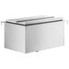 A white rectangular stainless steel drop-in ice bin with a lid.
