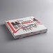 A white Choice pizza box with red and black graphics.