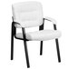 A Flash Furniture white leather executive side chair with black legs.