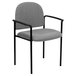 A Flash Furniture gray fabric side chair with black metal arms and legs.