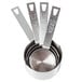 A Tablecraft stainless steel measuring cup set with metal handles.