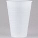 A Dart translucent plastic cup with a lid on a white background.
