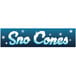 A blue and white Carnival King "Sno-Cones" decal with snowflakes.