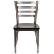 A Flash Furniture metal restaurant chair with a walnut wood seat and back.
