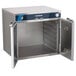 A stainless steel Alto-Shaam hot food holding cabinet with a door open.