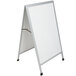 An aluminum A-Frame sign board with a white marker board and a silver frame.