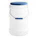 A white polypropylene bucket with a blue handle and lid.