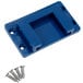 A blue plastic Choice ice tote lid mounting bracket with screws.