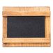 A black chalkboard in a wooden frame.