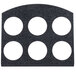 A black plastic tray with six white circles.