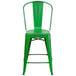 A Flash Furniture green metal counter height stool with a vertical slat back.