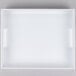A white rectangular plastic tray with black handles.