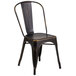 A Flash Furniture distressed copper metal restaurant chair with a vertical slat back.