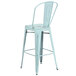 Flash Furniture ET-3534-30-DB-GG Distressed Green Blue Metal Bar Height Stool with Vertical Slat Back and Drain Hole Seat Main Thumbnail 2