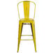 Flash Furniture ET-3534-30-YL-GG Distressed Yellow Metal Bar Height Stool with Vertical Slat Back and Drain Hole Seat Main Thumbnail 3