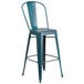 Flash Furniture ET-3534-30-KB-GG Distressed Kelly Blue-Teal Metal Bar Height Stool with Vertical Slat Back and Drain Hole Seat Main Thumbnail 1