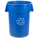 A blue Carlisle Bronco recycling bin with a white recycling symbol.