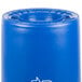 A blue plastic Carlisle recycling trash can with a white logo lid.
