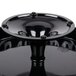 A black Elite Global Solutions melamine cake stand with a round base and ruffled edges.