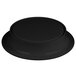 A black plate on a round black pedestal.