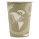 An Eco-Products Evolution World paper soup cup with a white and brown design.